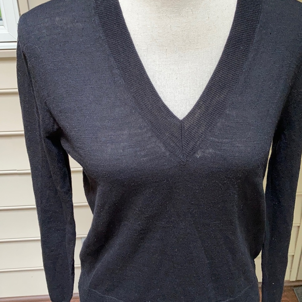 NWT J Crew Slub Knit V Neck Sweater Cotton Black - Picture 3 of 6